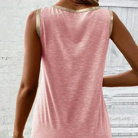 Pink Casual Women's Spring & Summer V-Neck Solid Color Loose Fit Vest - Picture 2 of 6